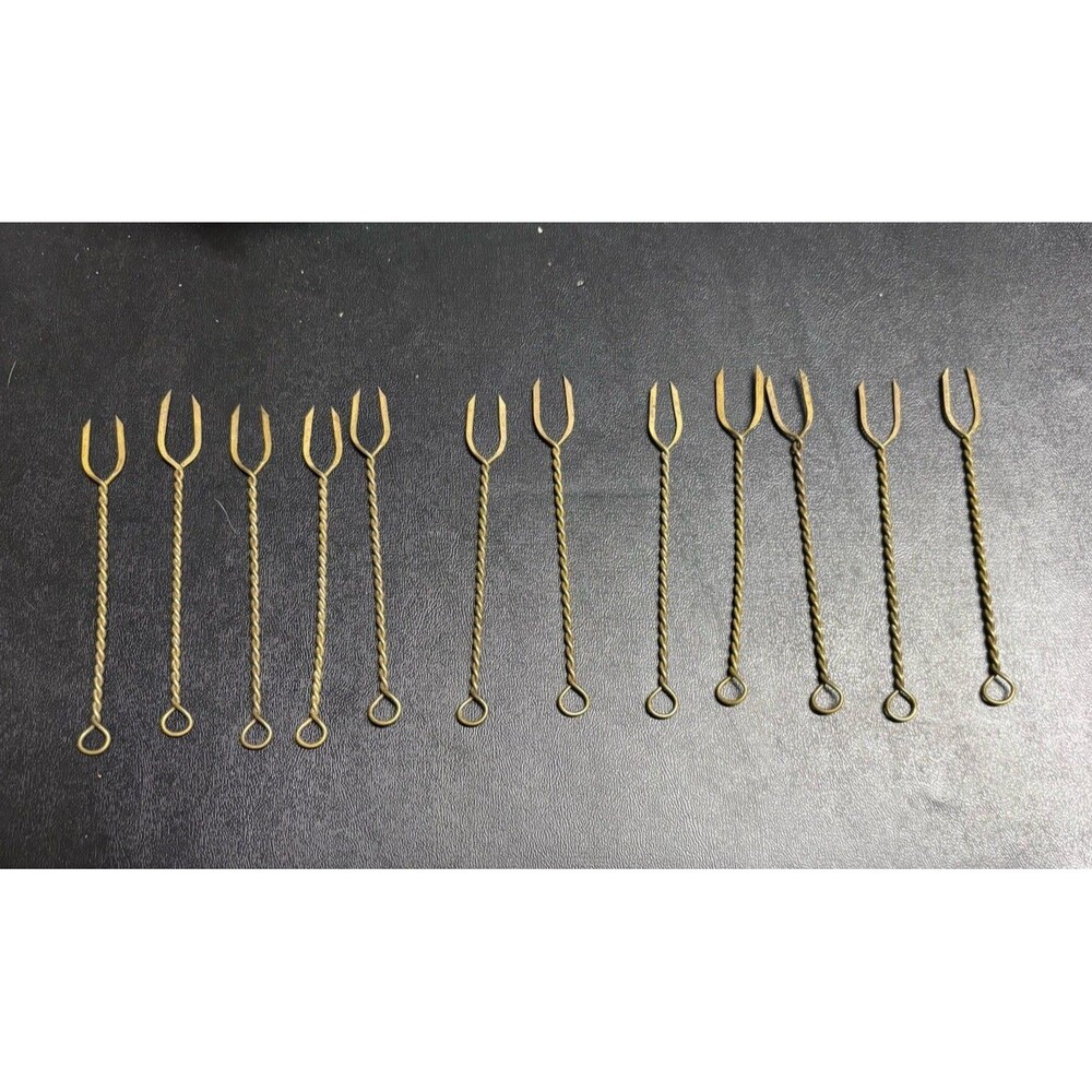 Vintage Brass Cocktail/pickle/olive Forks Twisted MCM Set Of 12 Barware Picks
